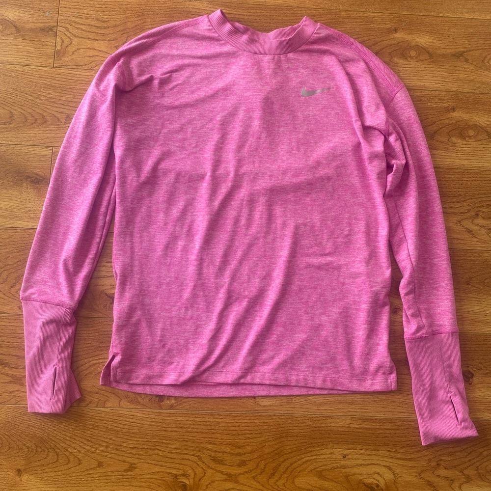 NIKE WOMEN'S DRI-FIT ELEMENT LONG SLEEVE RUNNING SHIRT PINK XS